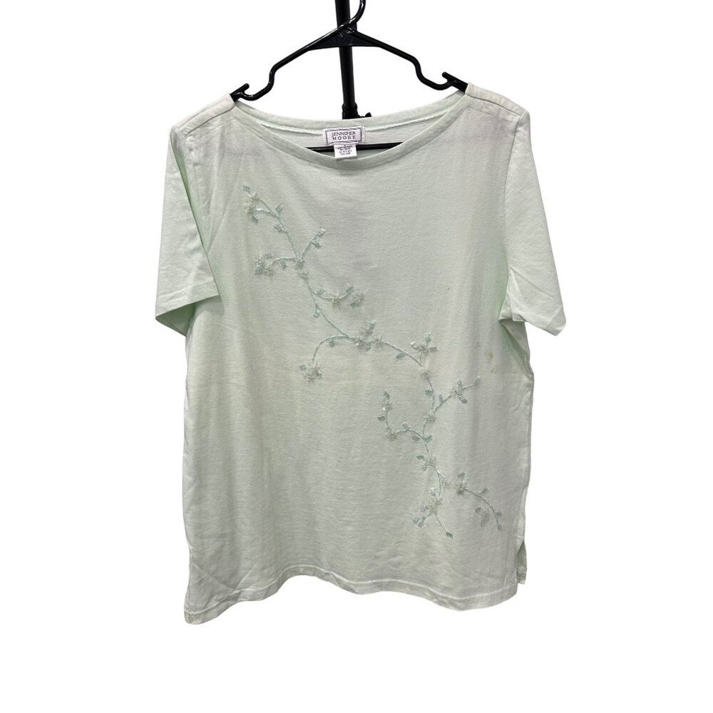 Jennifer Moore NWT Womens Light Green Embroidered Floral Shirt SZ Small